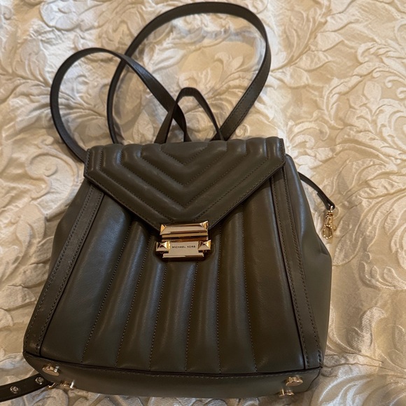 Michael Kors Olive Green Quilted Backpack - Picture 1 of 4